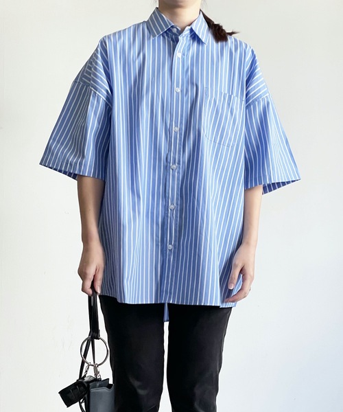 THE TWENTYSEVEN（ザ トゥエンティーセブン）の「The TWENTYSEVEN:CTN BROAD LOOSE FIT SHIRTS S/S ブロードBIG レギュラーカラーシャツショートスリーブ（シャツ/ブラウス・レディース・ホワイト/サックスブルー/イエロー/ラベンダー・M/L/XL）」の3枚目の写真