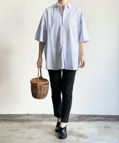 THE TWENTYSEVEN（ザ トゥエンティーセブン）の「The TWENTYSEVEN:CTN BROAD LOOSE FIT SHIRTS S/S ブロードBIG レギュラーカラーシャツショートスリーブ（シャツ/ブラウス・レディース・ホワイト/サックスブルー/イエロー/ラベンダー・M/L/XL）」の9枚目の写真