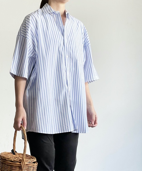 THE TWENTYSEVEN（ザ トゥエンティーセブン）の「The TWENTYSEVEN:CTN BROAD LOOSE FIT SHIRTS S/S ブロードBIG レギュラーカラーシャツショートスリーブ（シャツ/ブラウス・レディース・ホワイト/サックスブルー/イエロー/ラベンダー・M/L/XL）」の8枚目の写真