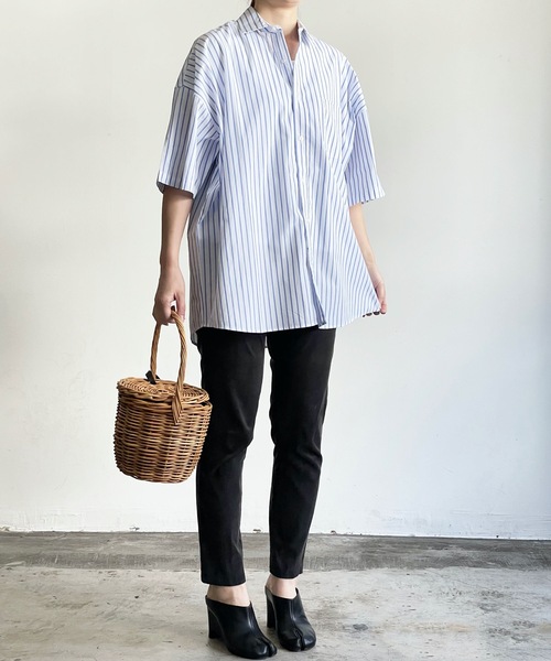 THE TWENTYSEVEN（ザ トゥエンティーセブン）の「The TWENTYSEVEN:CTN BROAD LOOSE FIT SHIRTS S/S ブロードBIG レギュラーカラーシャツショートスリーブ（シャツ/ブラウス・レディース・ホワイト/サックスブルー/イエロー/ラベンダー・M/L/XL）」の11枚目の写真