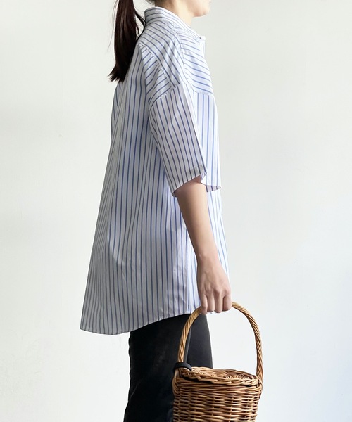 THE TWENTYSEVEN（ザ トゥエンティーセブン）の「The TWENTYSEVEN:CTN BROAD LOOSE FIT SHIRTS S/S ブロードBIG レギュラーカラーシャツショートスリーブ（シャツ/ブラウス・レディース・ホワイト/サックスブルー/イエロー/ラベンダー・M/L/XL）」の14枚目の写真