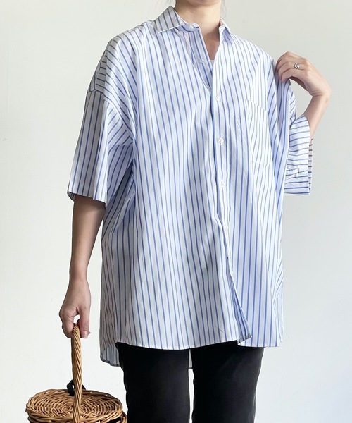 THE TWENTYSEVEN（ザ トゥエンティーセブン）の「The TWENTYSEVEN:CTN BROAD LOOSE FIT SHIRTS S/S ブロードBIG レギュラーカラーシャツショートスリーブ（シャツ/ブラウス・レディース・ホワイト/サックスブルー/イエロー/ラベンダー・M/L/XL）」の5枚目の写真