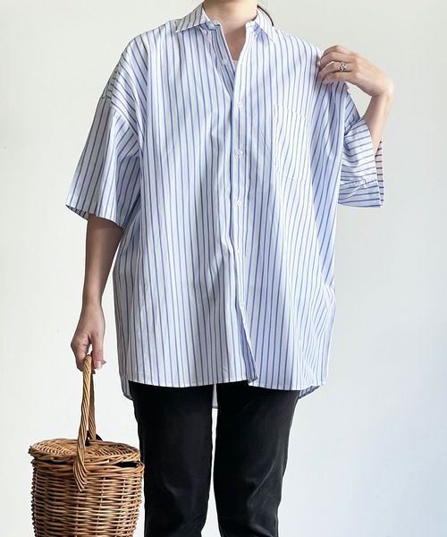 THE TWENTYSEVEN（ザ トゥエンティーセブン）の「The TWENTYSEVEN:CTN BROAD LOOSE FIT SHIRTS S/S ブロードBIG レギュラーカラーシャツショートスリーブ（シャツ/ブラウス・レディース・ホワイト/サックスブルー/イエロー/ラベンダー・M/L/XL）」の6枚目の写真