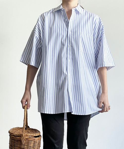 THE TWENTYSEVEN（ザ トゥエンティーセブン）の「The TWENTYSEVEN:CTN BROAD LOOSE FIT SHIRTS S/S ブロードBIG レギュラーカラーシャツショートスリーブ（シャツ/ブラウス・レディース・ホワイト/サックスブルー/イエロー/ラベンダー・M/L/XL）」の7枚目の写真