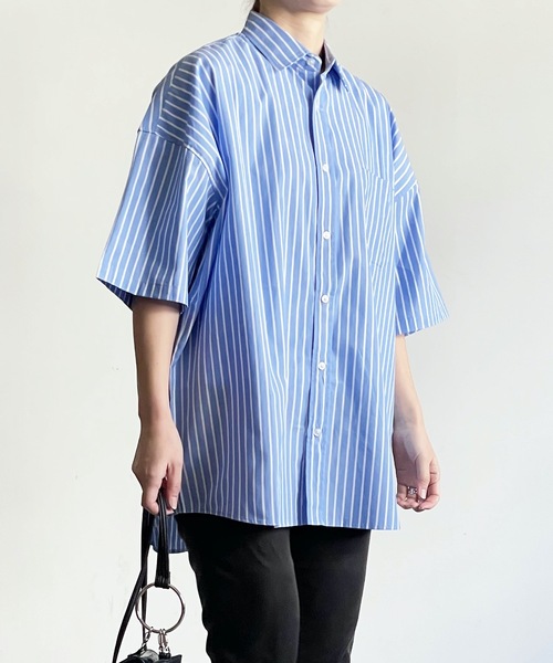 THE TWENTYSEVEN（ザ トゥエンティーセブン）の「The TWENTYSEVEN:CTN BROAD LOOSE FIT SHIRTS S/S ブロードBIG レギュラーカラーシャツショートスリーブ（シャツ/ブラウス・レディース・ホワイト/サックスブルー/イエロー/ラベンダー・M/L/XL）」の17枚目の写真