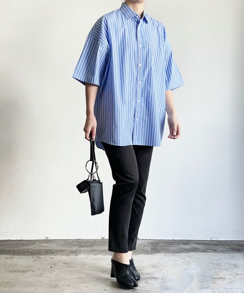 THE TWENTYSEVEN（ザ トゥエンティーセブン）の「The TWENTYSEVEN:CTN BROAD LOOSE FIT SHIRTS S/S ブロードBIG レギュラーカラーシャツショートスリーブ（シャツ/ブラウス・レディース・ホワイト/サックスブルー/イエロー/ラベンダー・M/L/XL）」の19枚目の写真