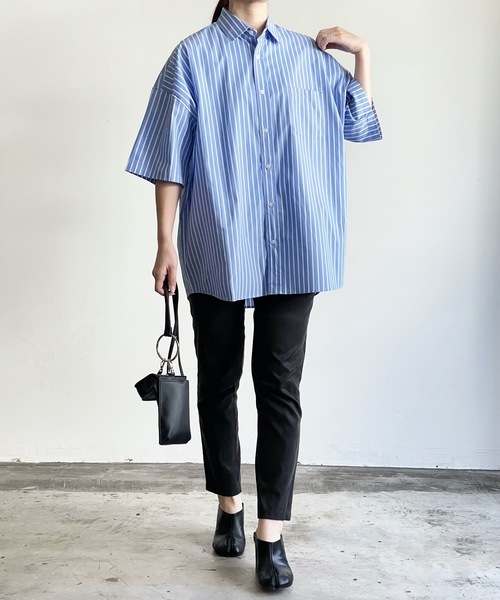 THE TWENTYSEVEN（ザ トゥエンティーセブン）の「The TWENTYSEVEN:CTN BROAD LOOSE FIT SHIRTS S/S ブロードBIG レギュラーカラーシャツショートスリーブ（シャツ/ブラウス・レディース・ホワイト/サックスブルー/イエロー/ラベンダー・M/L/XL）」の21枚目の写真