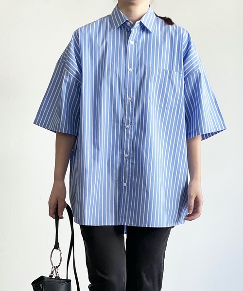 THE TWENTYSEVEN（ザ トゥエンティーセブン）の「The TWENTYSEVEN:CTN BROAD LOOSE FIT SHIRTS S/S ブロードBIG レギュラーカラーシャツショートスリーブ（シャツ/ブラウス・レディース・ホワイト/サックスブルー/イエロー/ラベンダー・M/L/XL）」の16枚目の写真