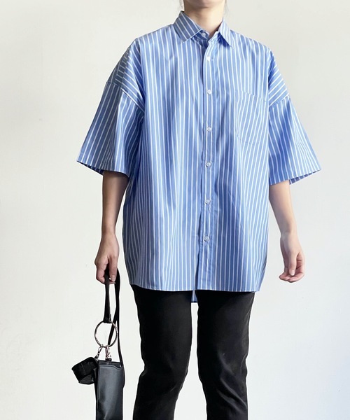 THE TWENTYSEVEN（ザ トゥエンティーセブン）の「The TWENTYSEVEN:CTN BROAD LOOSE FIT SHIRTS S/S ブロードBIG レギュラーカラーシャツショートスリーブ（シャツ/ブラウス・レディース・ホワイト/サックスブルー/イエロー/ラベンダー・M/L/XL）」の15枚目の写真