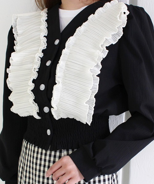 MODE ROBE（モードローブ）の「フリルギャザーカーディガン（カーディガン/ボレロ・レディース・ブラック/ブルー・FREE）」の2枚目の写真