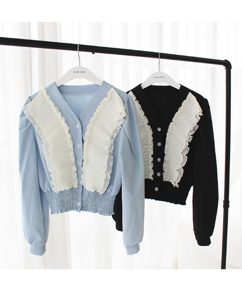 MODE ROBE（モードローブ）の「フリルギャザーカーディガン（カーディガン/ボレロ・レディース・ブラック/ブルー・FREE）」の3枚目の写真