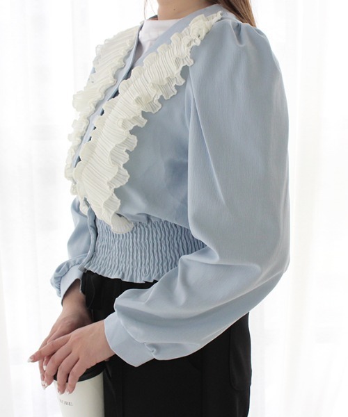 MODE ROBE（モードローブ）の「フリルギャザーカーディガン（カーディガン/ボレロ・レディース・ブラック/ブルー・FREE）」の5枚目の写真