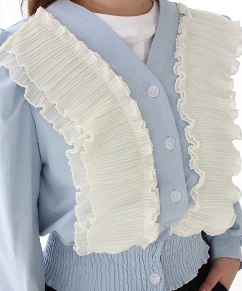 MODE ROBE（モードローブ）の「フリルギャザーカーディガン（カーディガン/ボレロ・レディース・ブラック/ブルー・FREE）」の6枚目の写真