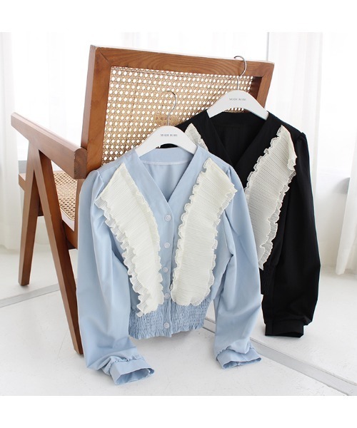 MODE ROBE（モードローブ）の「フリルギャザーカーディガン（カーディガン/ボレロ・レディース・ブラック/ブルー・FREE）」の7枚目の写真