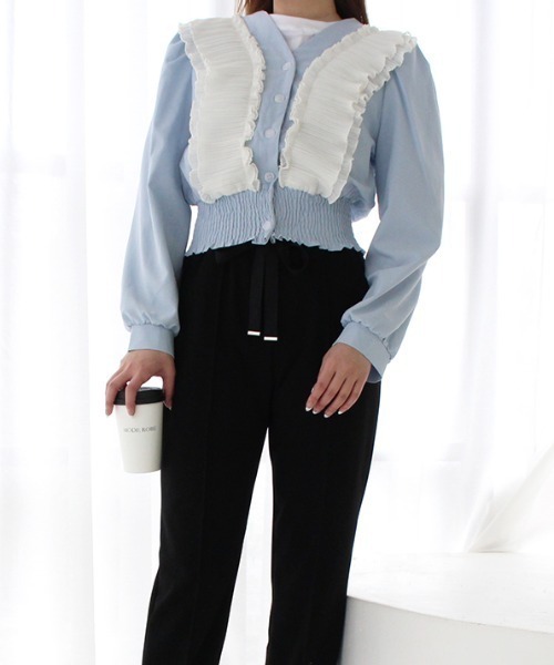 MODE ROBE（モードローブ）の「フリルギャザーカーディガン（カーディガン/ボレロ・レディース・ブラック/ブルー・FREE）」の9枚目の写真