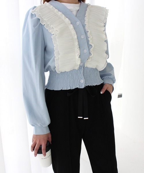 MODE ROBE（モードローブ）の「フリルギャザーカーディガン（カーディガン/ボレロ・レディース・ブラック/ブルー・FREE）」の10枚目の写真