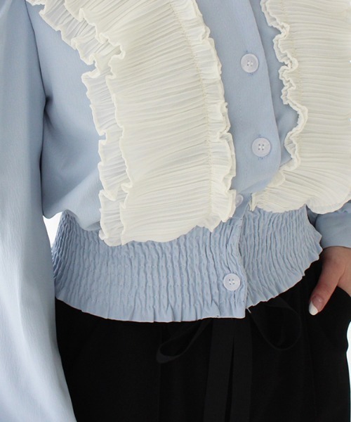 MODE ROBE（モードローブ）の「フリルギャザーカーディガン（カーディガン/ボレロ・レディース・ブラック/ブルー・FREE）」の11枚目の写真