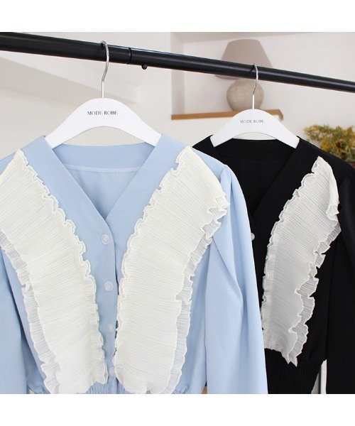 MODE ROBE（モードローブ）の「フリルギャザーカーディガン（カーディガン/ボレロ・レディース・ブラック/ブルー・FREE）」の12枚目の写真