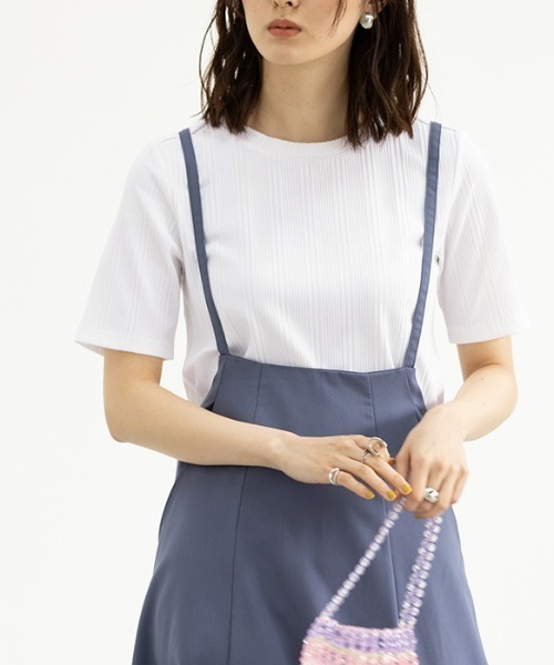 GeeRA（ジーラ）の「ランダムリブ上品Ｔシャツ（Tシャツ/カットソー・レディース・ブラック/オフホワイト/ベージュ/ブルー・MEDIUM/LARGE/X-LARGE）」の2枚目の写真