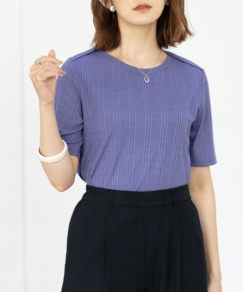 GeeRA（ジーラ）の「ランダムリブ上品Ｔシャツ（Tシャツ/カットソー・レディース・ブラック/オフホワイト/ベージュ/ブルー・MEDIUM/LARGE/X-LARGE）」の16枚目の写真