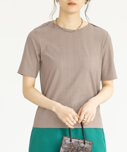 GeeRA（ジーラ）の「ランダムリブ上品Ｔシャツ（Tシャツ/カットソー・レディース・ブラック/オフホワイト/ベージュ/ブルー・MEDIUM/LARGE/X-LARGE）」の6枚目の写真