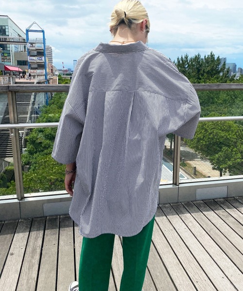 PairPair（ペアペア）の「刺繍入りストライプシャツ(ユニセックス)（シャツ/ブラウス・レディース・ブラック/ブルー/グリーン・MEDIUM/LARGE）」の19枚目の写真