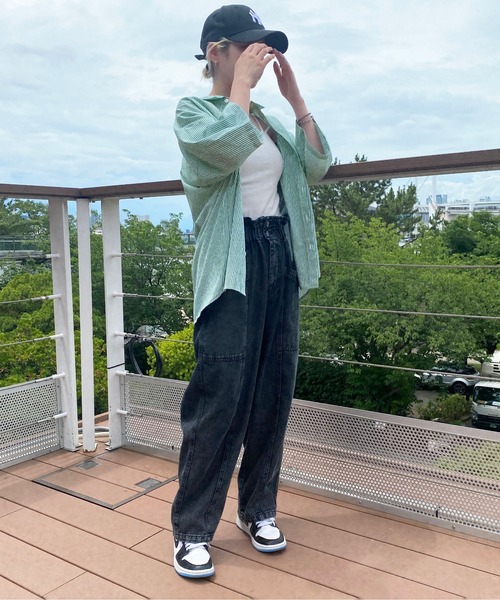 PairPair（ペアペア）の「刺繍入りストライプシャツ(ユニセックス)（シャツ/ブラウス・レディース・ブラック/ブルー/グリーン・MEDIUM/LARGE）」の8枚目の写真