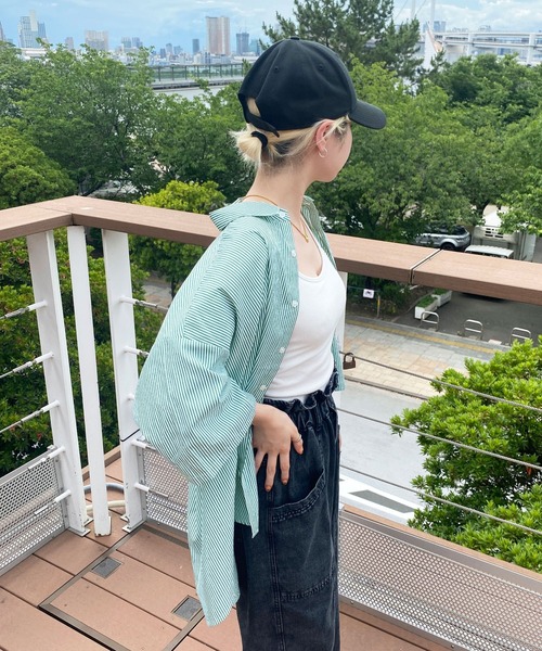 PairPair（ペアペア）の「刺繍入りストライプシャツ(ユニセックス)（シャツ/ブラウス・レディース・ブラック/ブルー/グリーン・MEDIUM/LARGE）」の9枚目の写真