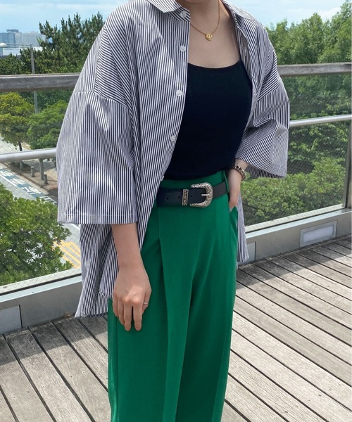 PairPair（ペアペア）の「刺繍入りストライプシャツ(ユニセックス)（シャツ/ブラウス・レディース・ブラック/ブルー/グリーン・MEDIUM/LARGE）」の4枚目の写真