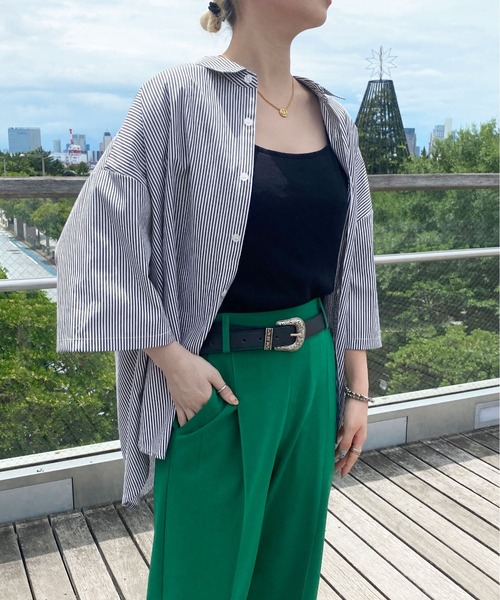 PairPair（ペアペア）の「刺繍入りストライプシャツ(ユニセックス)（シャツ/ブラウス・レディース・ブラック/ブルー/グリーン・MEDIUM/LARGE）」の21枚目の写真