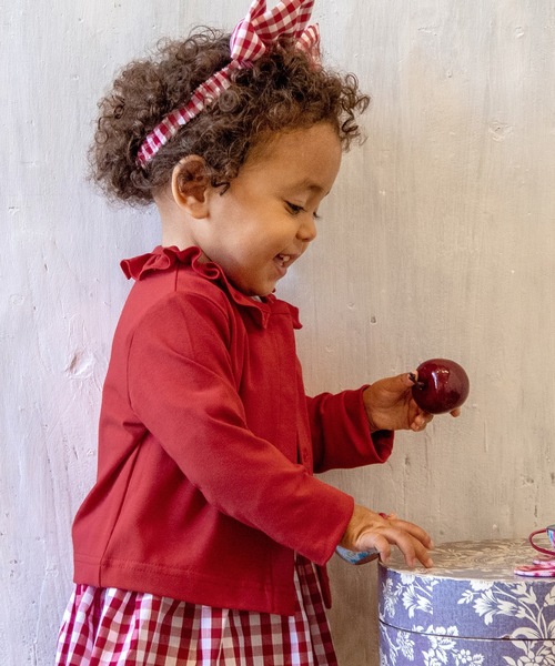 panpantutu（パンパンチュチュ）の「UVcutフリルカーディガン（カーディガン/ボレロ・キッズ・レッド/スモークピンク・90cm/110cm/100cm/120cm/130cm/80ｃｍ）」の6枚目の写真