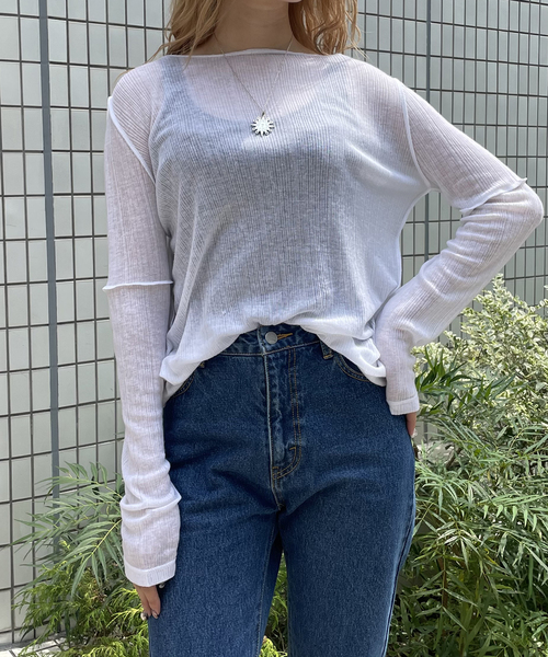 Oriens JOURNAL STANDARD(オリエンス ジャーナルスタンダード)の「【"GOOD GIRL” / グッドガール】シアーリブロングスリーブ(Tシャツ/カットソー・レディース・ホワイト/ピンク/モスグリーン・FREE)」の1枚目の写真