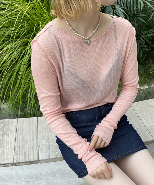 Oriens JOURNAL STANDARD(オリエンス ジャーナルスタンダード)の「【"GOOD GIRL” / グッドガール】シアーリブロングスリーブ(Tシャツ/カットソー・レディース・ホワイト/ピンク/モスグリーン・FREE)」の3枚目の写真