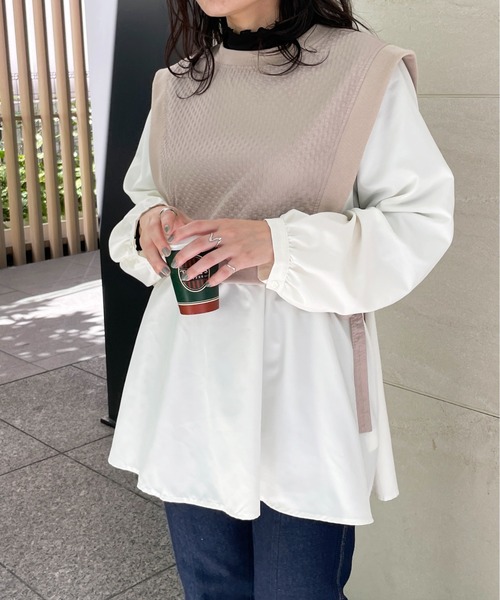 StyleSea(スタイルシー)の「ドッキングベストブラウス(シャツ/ブラウス・レディース・ブラック/グリーン/グレイッシュベージュ・MEDIUM)」の3枚目の写真