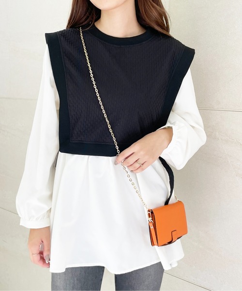 StyleSea(スタイルシー)の「ドッキングベストブラウス(シャツ/ブラウス・レディース・ブラック/グリーン/グレイッシュベージュ・MEDIUM)」の2枚目の写真