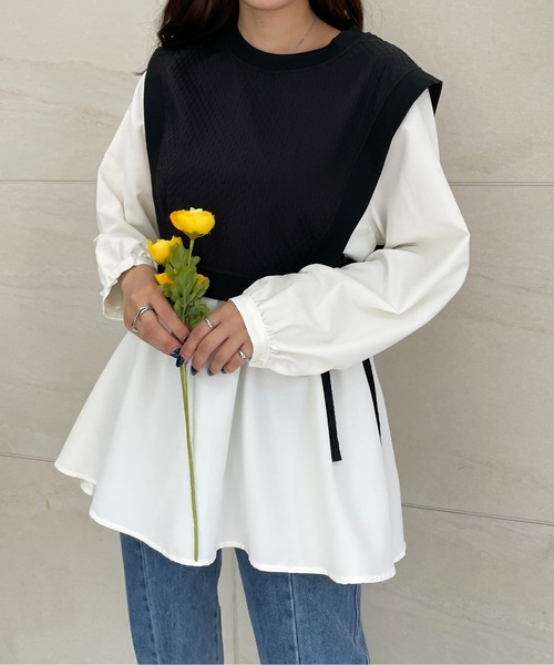 StyleSea(スタイルシー)の「ドッキングベストブラウス(シャツ/ブラウス・レディース・ブラック/グリーン/グレイッシュベージュ・MEDIUM)」の4枚目の写真