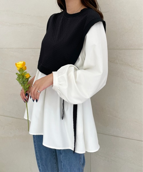 StyleSea(スタイルシー)の「ドッキングベストブラウス(シャツ/ブラウス・レディース・ブラック/グリーン/グレイッシュベージュ・MEDIUM)」の5枚目の写真