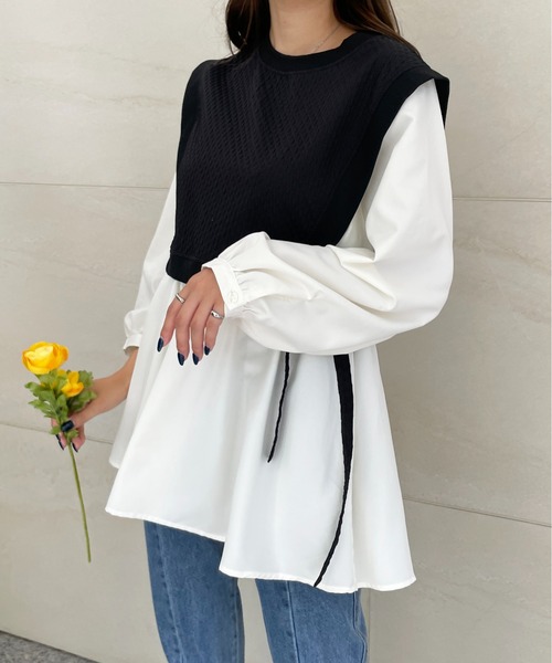 StyleSea(スタイルシー)の「ドッキングベストブラウス(シャツ/ブラウス・レディース・ブラック/グリーン/グレイッシュベージュ・MEDIUM)」の7枚目の写真