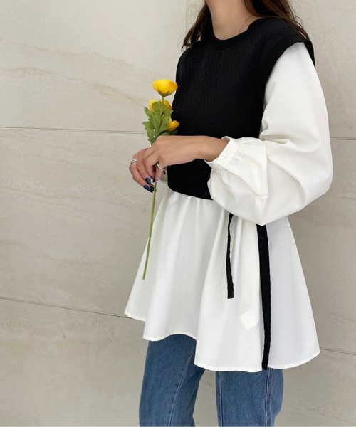 StyleSea(スタイルシー)の「ドッキングベストブラウス(シャツ/ブラウス・レディース・ブラック/グリーン/グレイッシュベージュ・MEDIUM)」の8枚目の写真