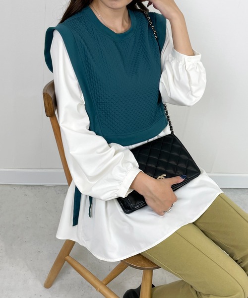 StyleSea(スタイルシー)の「ドッキングベストブラウス(シャツ/ブラウス・レディース・ブラック/グリーン/グレイッシュベージュ・MEDIUM)」の20枚目の写真