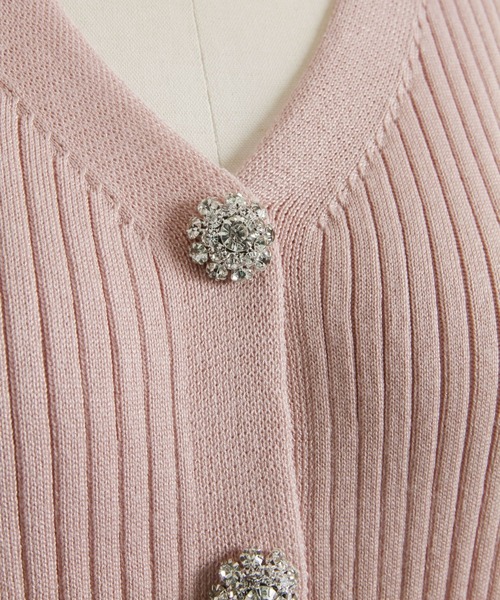 tocco closet（トッコ　クローゼット）の「フラワービジュー付きショート丈リブニットカーディガン（カーディガン/ボレロ・レディース・チャコール/ミント/オフホワイト/ブラック/サックスブルー/ピンク/レモンイエロー・M）」の21枚目の写真