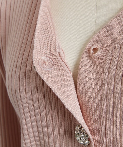 tocco closet（トッコ　クローゼット）の「フラワービジュー付きショート丈リブニットカーディガン（カーディガン/ボレロ・レディース・チャコール/ミント/オフホワイト/ブラック/サックスブルー/ピンク/レモンイエロー・M）」の20枚目の写真