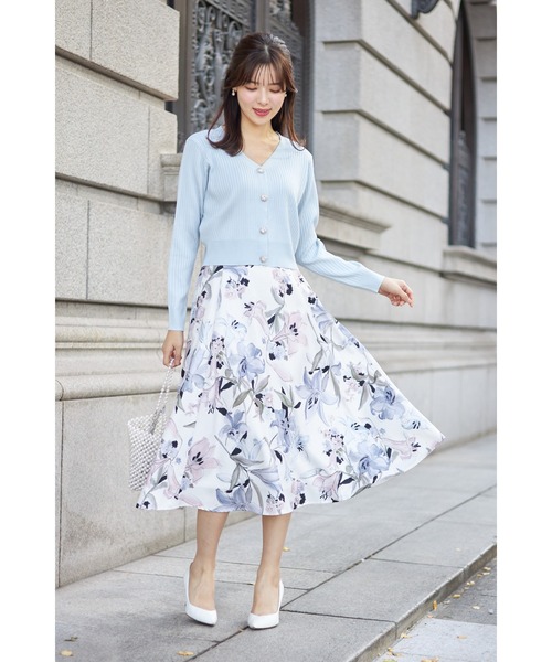 ブルマリン　BLUMARINE　花柄ビジュー付きリボン長袖カーディガン ビジューリボンパターンメッシュ長袖ニットカーディガン｜INGNI(イング