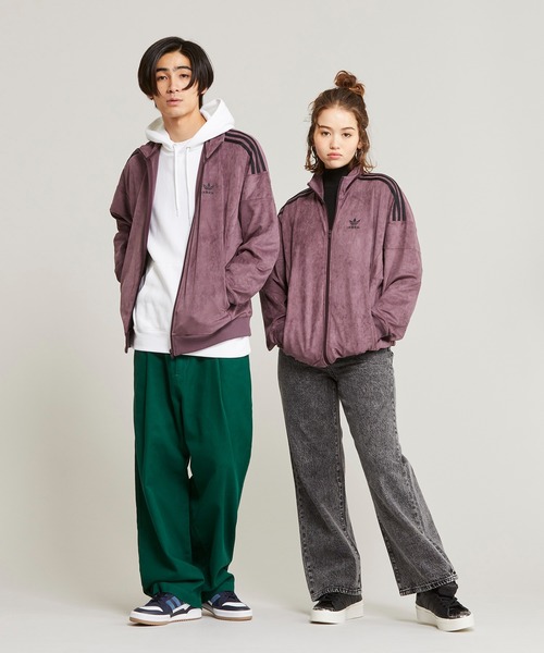 アディダス　プラッシュ トラックジャケット　スエード調　パープル　トレフォイル adidas（アディダス）の「アディカラー クラシックス プラッシュ