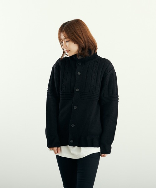 VIBGYOR（ヴィブジョー）の「A/Tケーブル切替H/N釦カーデ(BL)（カーディガン/ボレロ・メンズ・ベージュ/ブラック/ブルーグレー/チャコールグレー・LARGE/MEDIUM）」の12枚目の写真