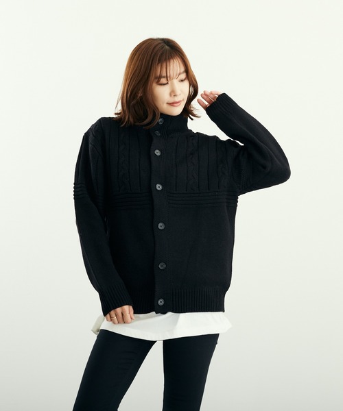 VIBGYOR（ヴィブジョー）の「A/Tケーブル切替H/N釦カーデ(BL)（カーディガン/ボレロ・メンズ・ベージュ/ブラック/ブルーグレー/チャコールグレー・LARGE/MEDIUM）」の13枚目の写真