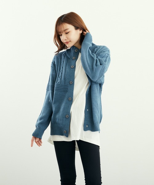 VIBGYOR（ヴィブジョー）の「A/Tケーブル切替H/N釦カーデ(BL)（カーディガン/ボレロ・メンズ・ベージュ/ブラック/ブルーグレー/チャコールグレー・LARGE/MEDIUM）」の14枚目の写真