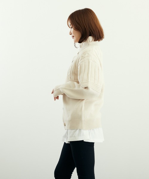 VIBGYOR（ヴィブジョー）の「A/Tケーブル切替H/N釦カーデ(BL)（カーディガン/ボレロ・メンズ・ベージュ/ブラック/ブルーグレー/チャコールグレー・LARGE/MEDIUM）」の19枚目の写真