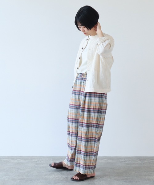 yuni（ユニ　）の「●コットンキュプラ　チェックイージーパンツ　C/Cu check easy PT（その他パンツ・レディース・サックスブルー/マルチ・FREE）」の5枚目の写真