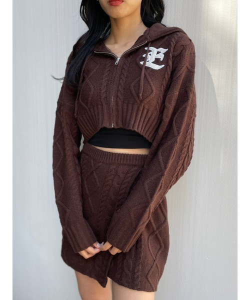 ENVYM（アンビー）の「ケーブルショートロゴＰＫ（パーカー・レディース・ブラウン/ブラック・FREE）」の2枚目の写真